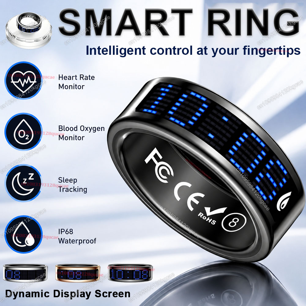 Smart Ring Health Tracker Heart Rate Sleep - Anello intelligente con schermo touch, promemoria